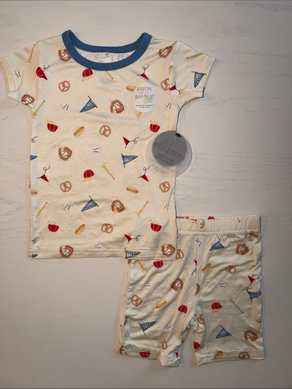 Milkberry Bamboo Baseball Print Short Pajama Set 2T 3T 4T